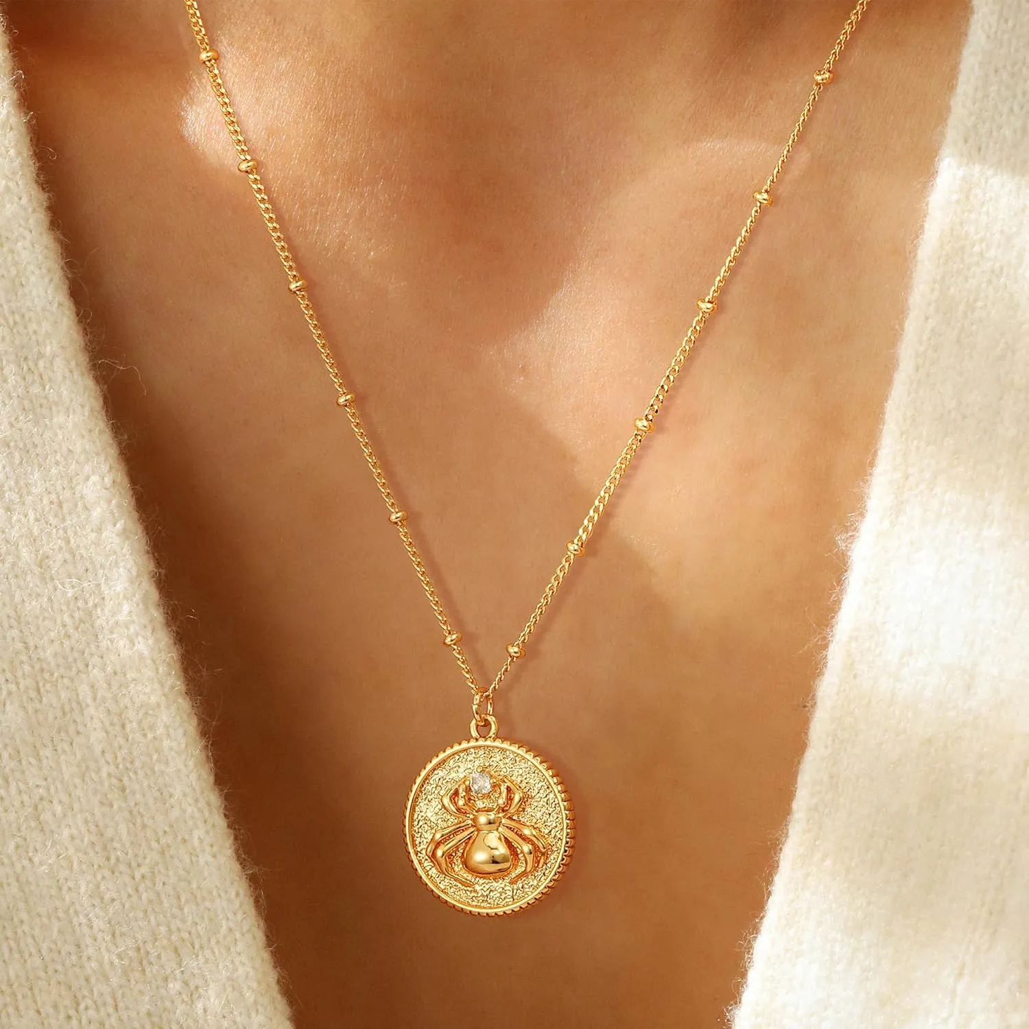 Gold Necklace for Women Trendy 14K Gold Plated Cubic Zirconia Hamsa Coin Eye Pendant Necklace Handmade Protection Gold Jewelry Gifts
