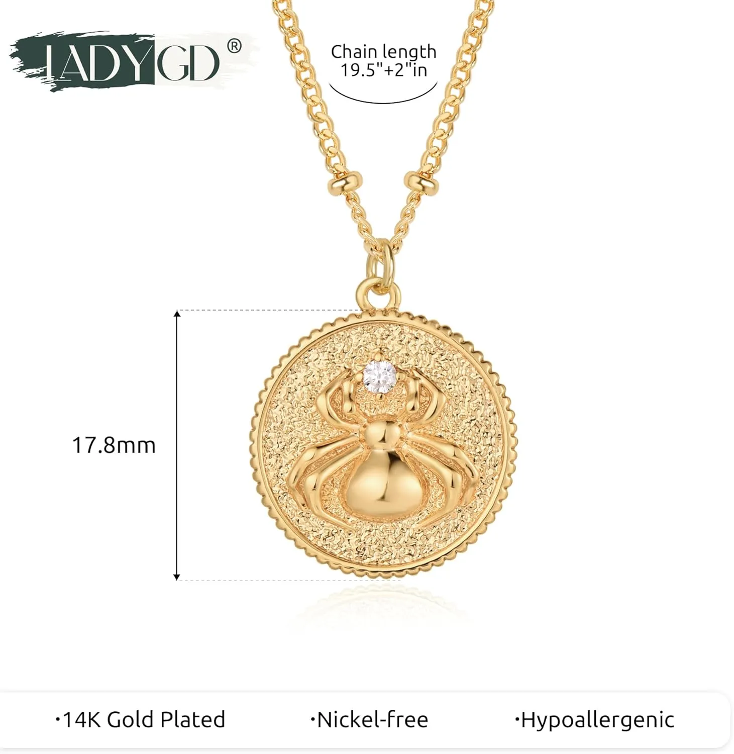 Gold Necklace for Women Trendy 14K Gold Plated Cubic Zirconia Hamsa Coin Eye Pendant Necklace Handmade Protection Gold Jewelry Gifts