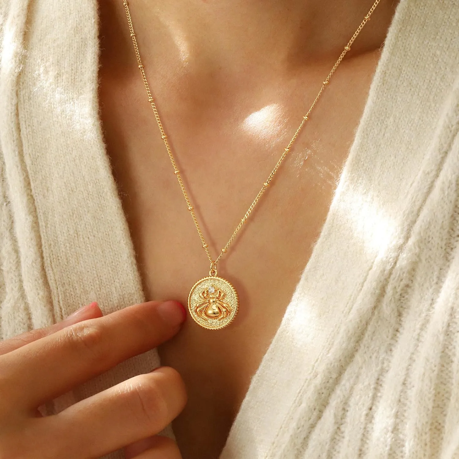 Gold Necklace for Women Trendy 14K Gold Plated Cubic Zirconia Hamsa Coin Eye Pendant Necklace Handmade Protection Gold Jewelry Gifts