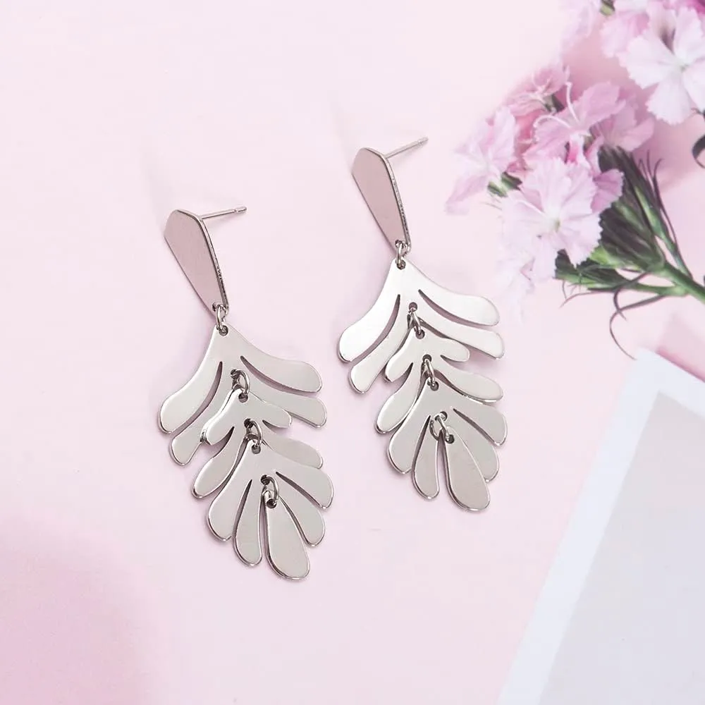 Gold Palm Leaf Earrings for Women, Matisse Inspired Orgainc Leaf Plant Dangle Earrings, Unique Tropical Boho jewelry