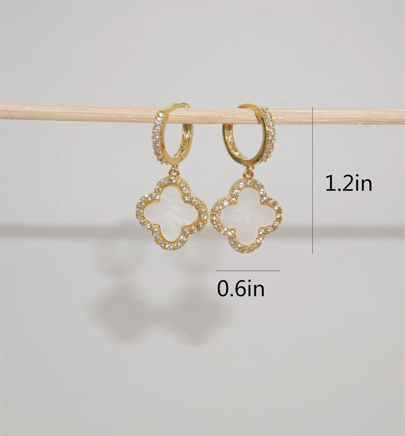 Gold Plated 925 Sterling Silver Gem Hoop Earrings Clover Designs with Crystal Charms Crystal Natural Gemstone Dangle Earrings for Women