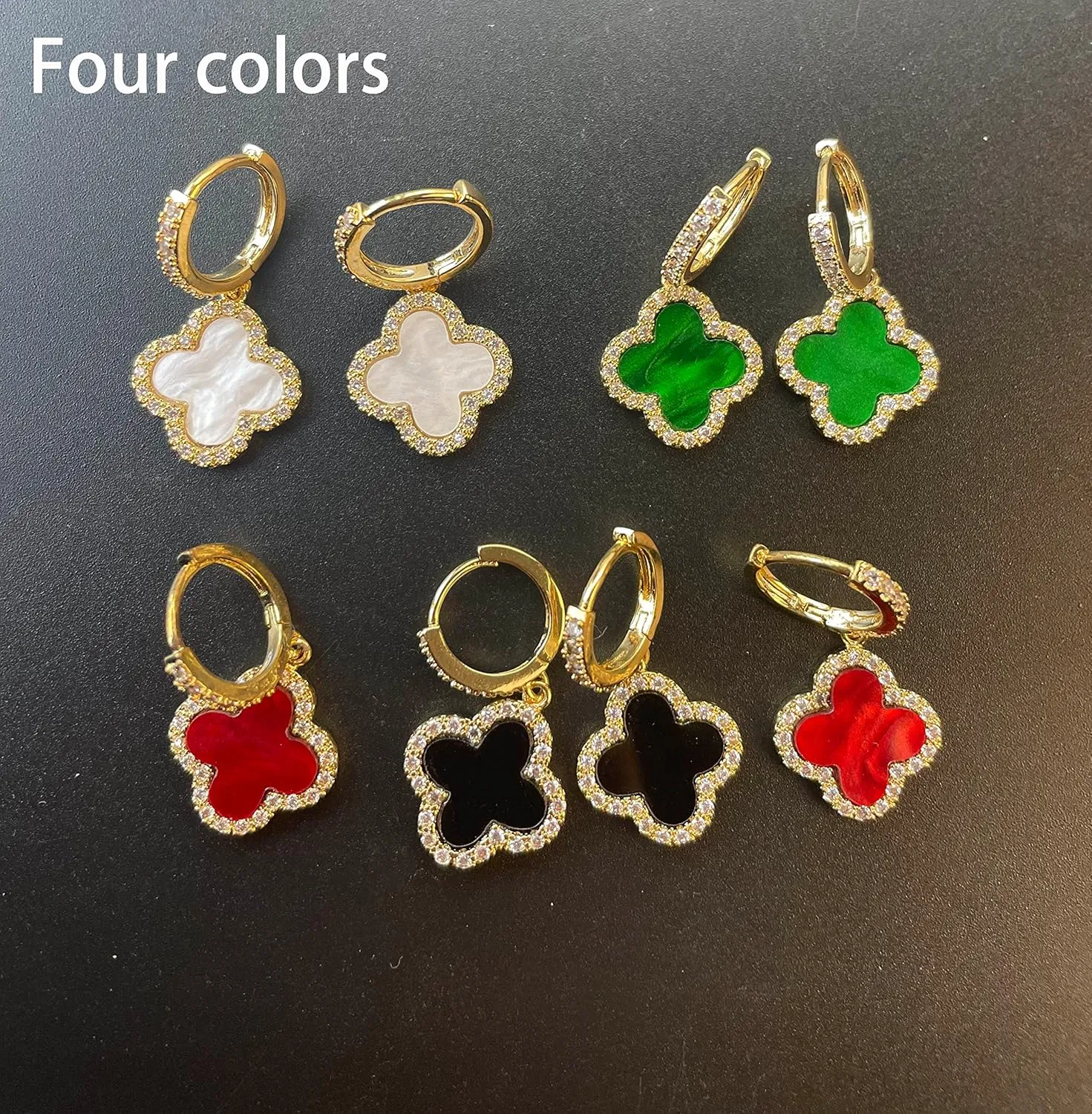 Gold Plated 925 Sterling Silver Gem Hoop Earrings Clover Designs with Crystal Charms Crystal Natural Gemstone Dangle Earrings for Women