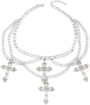 Gothic Cross Choker Statement Necklace for Women Men Chunky Vintage Crucifix Religious Pendant Multilayer Retro Thick Cuban Link Chain Charm Cool Y2k Hip Hop Necklaces Rock Punk Goth Halloween Christmas Jewelry Gift