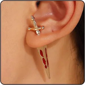 Gothic Crystal Sword Drop Dangle Earrings for Women, Unique Goth Red Rhinestone Dagger Knife Spike Statement Studs Earrings Halloween Jewelry Gifts