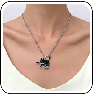 Gothic Enamel Cat Pendent Necklace Knife Cat Necklace Black Cat Necklace Chain Killer Cat Chain Necklace Silver Italian Chain Necklace Jewelry for Women