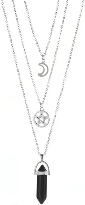 Gothic Moon Pentagram Necklace for Women Crystal Chakra Pendant Layered Healing Crystals Stone Necklaces Choker Necklace Gothic Halloween Christmas New Year Jewelry