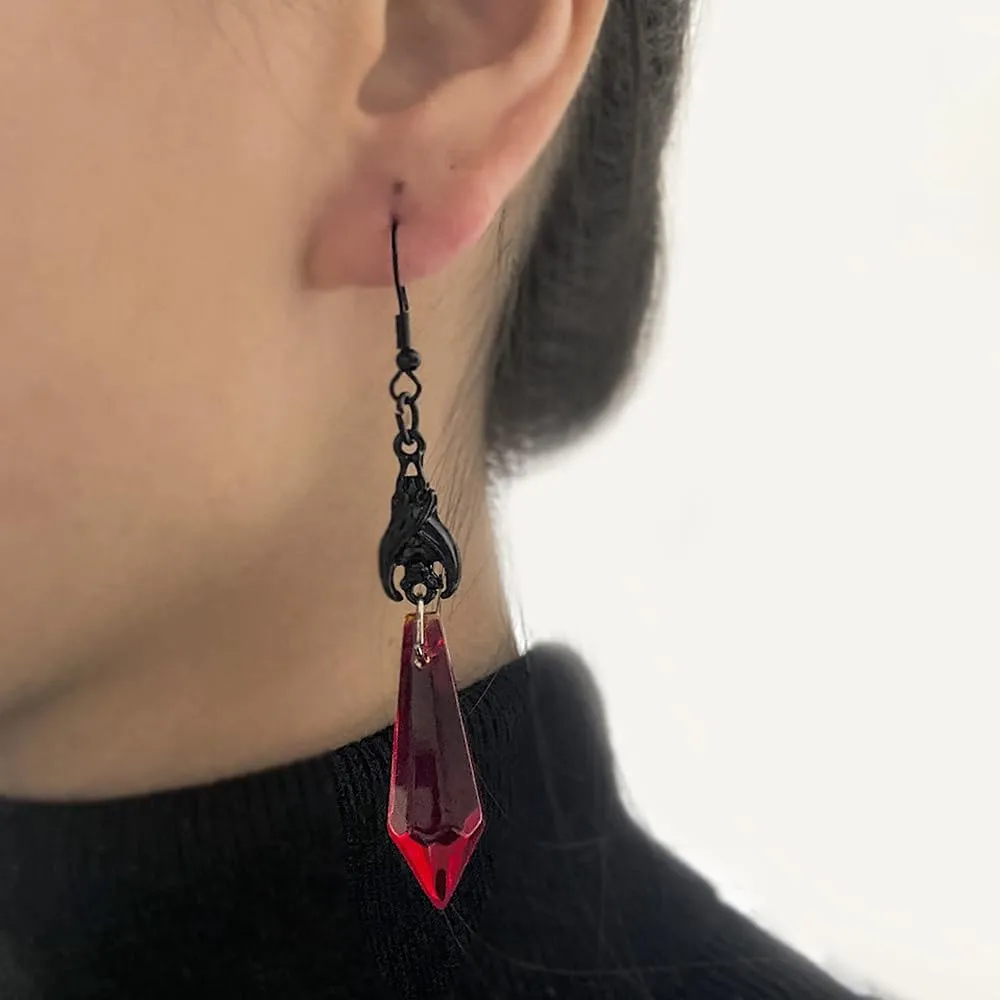 Gothic Unique Red Black Crystal Earrings,Vintage Dark Bat Punk Earrings Rock Goth Earrings Halloween Costumes Earrings Jewelry for Women