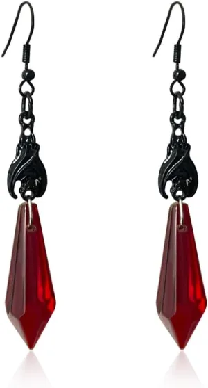 Gothic Unique Red Black Crystal Earrings,Vintage Dark Bat Punk Earrings Rock Goth Earrings Halloween Costumes Earrings Jewelry for Women