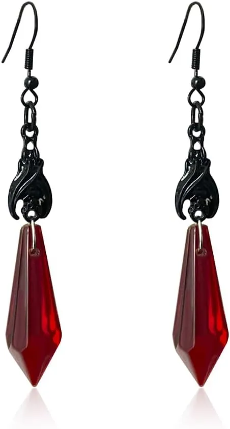 Gothic Unique Red Black Crystal Earrings,Vintage Dark Bat Punk Earrings Rock Goth Earrings Halloween Costumes Earrings Jewelry for Women