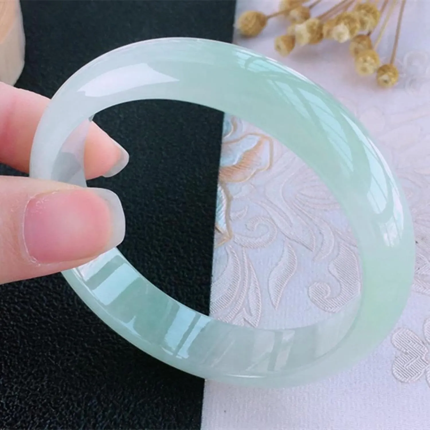 Grade A White Jade Bracelet, Natural Burmese Jade Bracelet, Certified Dye-free, Heirloom Jewelry for Women, Comes with Gift Box