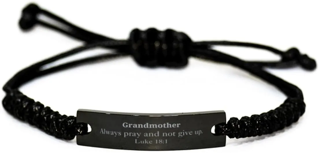 Grandmother Inspirational Black Rope Bracelet Luke 18:1 Gifts for Grandma, Christmas, Birthday, Hope and Prayer Jewelry