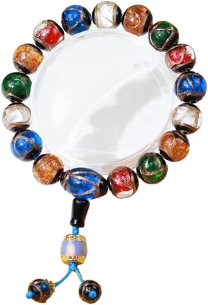 Gray Glass Multi color Beads Chinese Vintage Gold Swallowing Ethnic Group Bracelet Women's Fashion Accessory