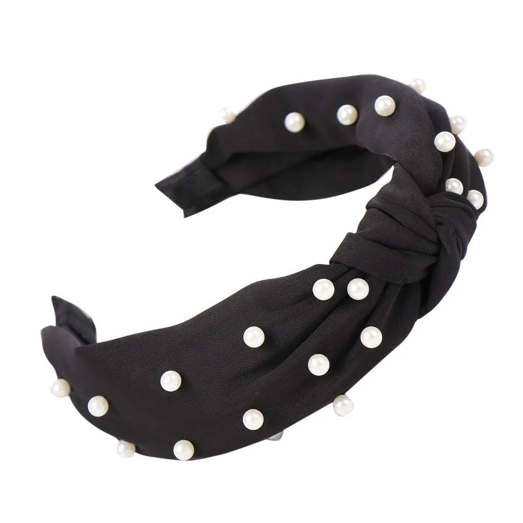 Hair Bands for Lady Women Pearls Knotted Head Bands Elastic Rhinestone Hair Bands Wedding Hair Accessories