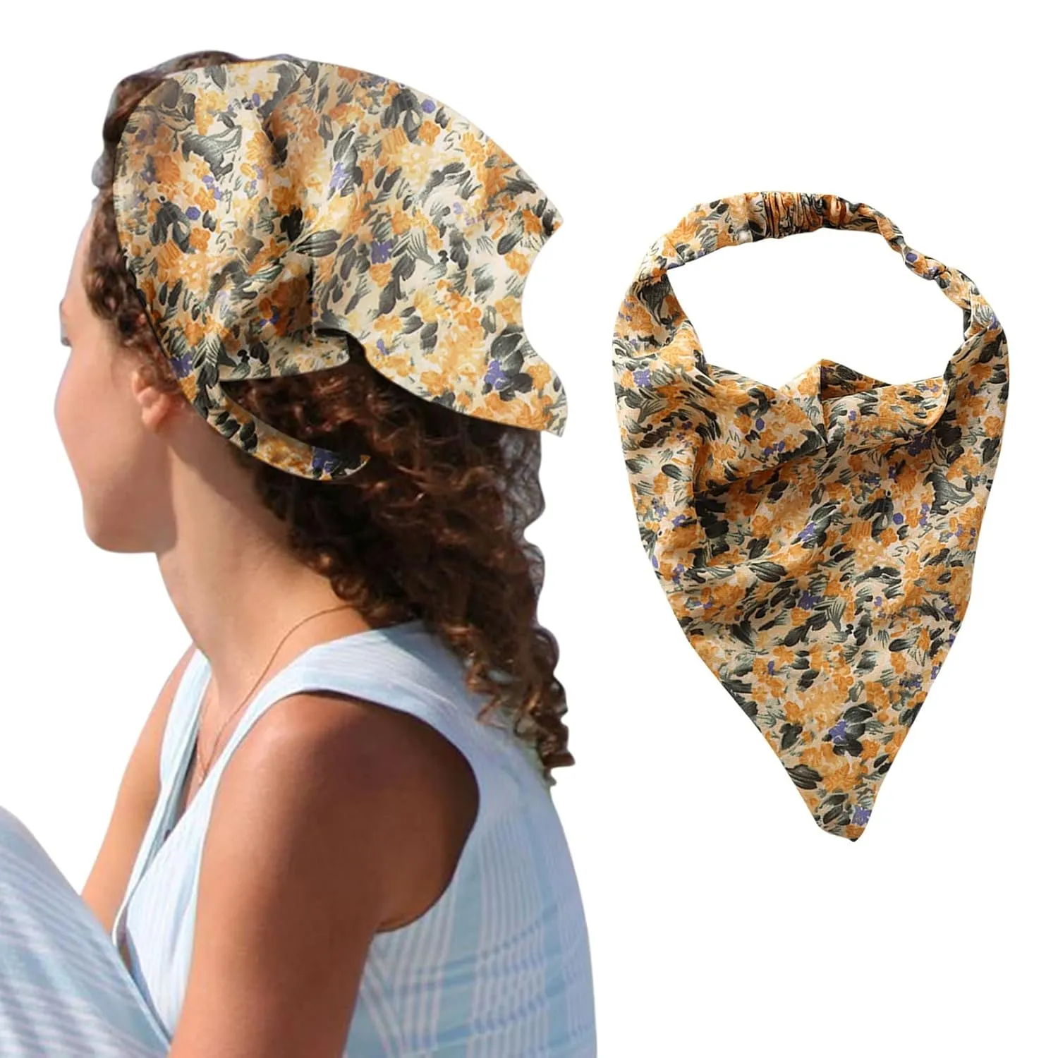 Hair Scarf Boho Floral Print Headband Head Kerchief Turban Headbands Triangle Hair Bandana Hair Accessores (H, One Size)