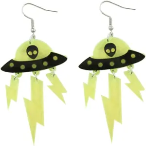 Halloween UFO Statement Dangle Drop Earrings for Women Acrylic Lightweight Lightning Bolt Dangling Stud Unique Y2K Cosplay Party Decor Jewelry