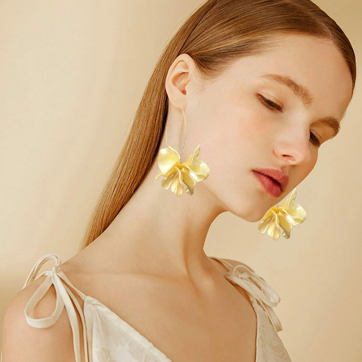 Handmade Bohemian Acrylic Large Flower Dangle Drop Earrings Unique Resin Tiered Petal Flower Line Earrings for Women