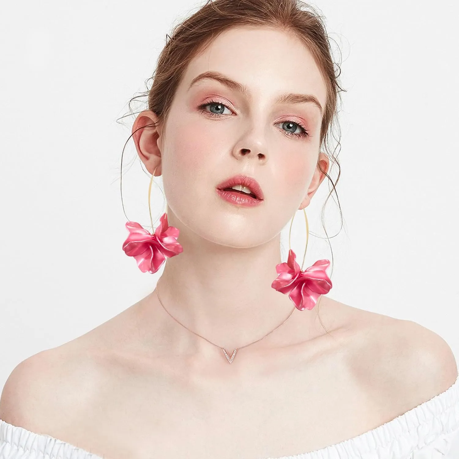 Handmade Bohemian Acrylic Large Flower Dangle Drop Earrings Unique Resin Tiered Petal Flower Line Earrings for Women