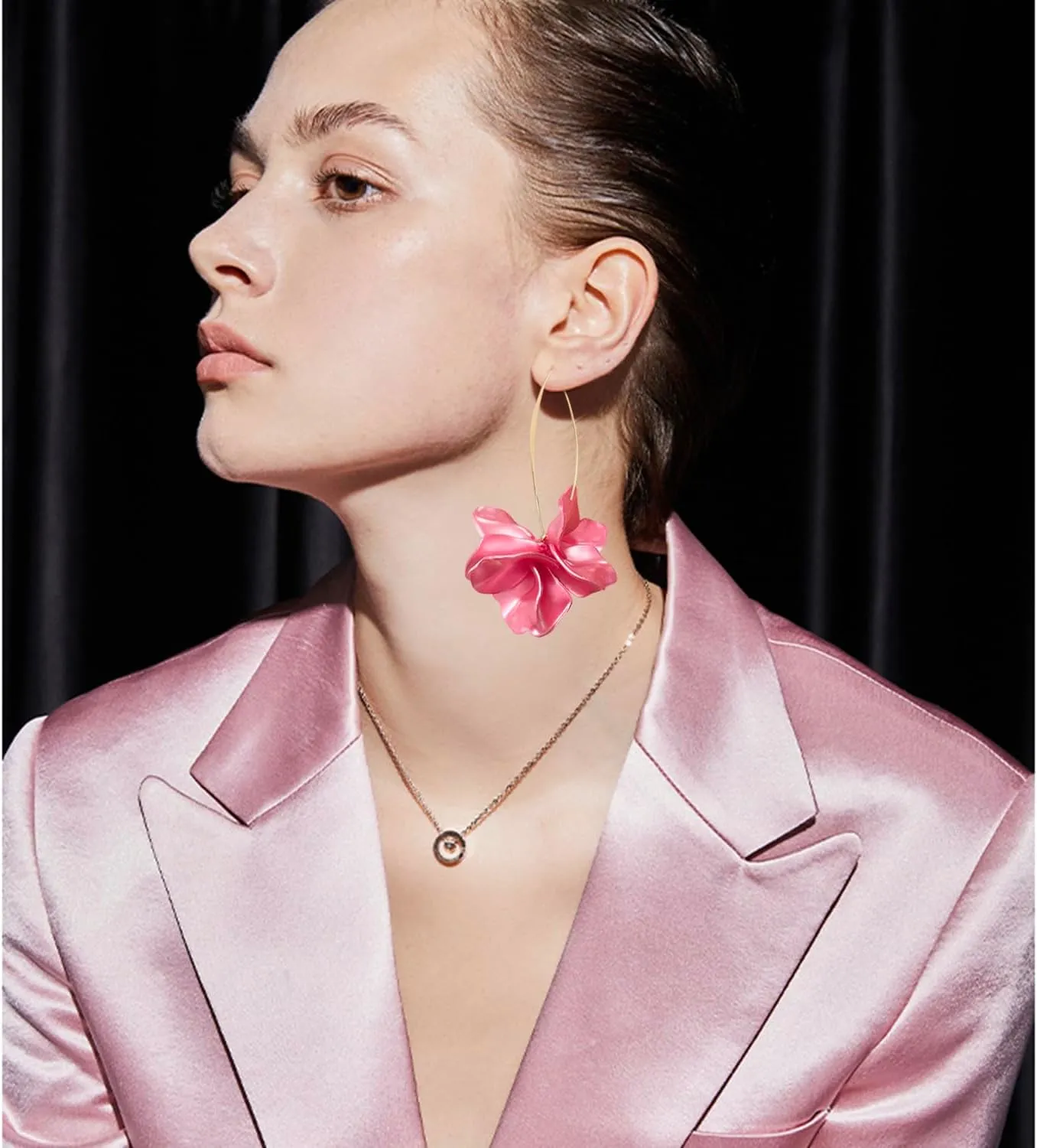 Handmade Bohemian Acrylic Large Flower Dangle Drop Earrings Unique Resin Tiered Petal Flower Line Earrings for Women