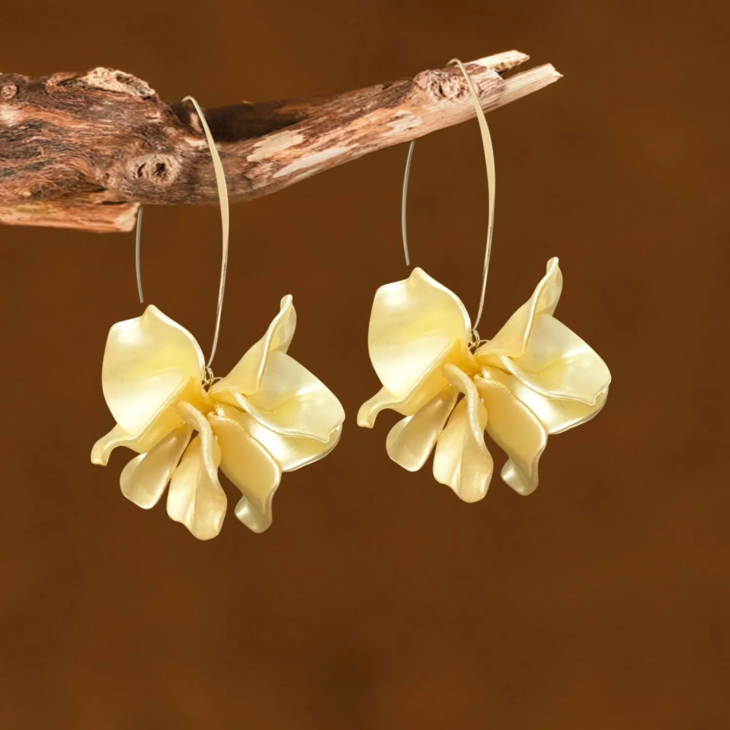 Handmade Bohemian Acrylic Large Flower Dangle Drop Earrings Unique Resin Tiered Petal Flower Line Earrings for Women
