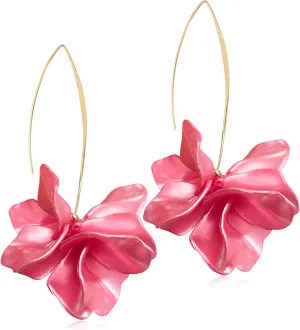 Handmade Bohemian Acrylic Large Flower Dangle Drop Earrings Unique Resin Tiered Petal Flower Line Earrings for Women