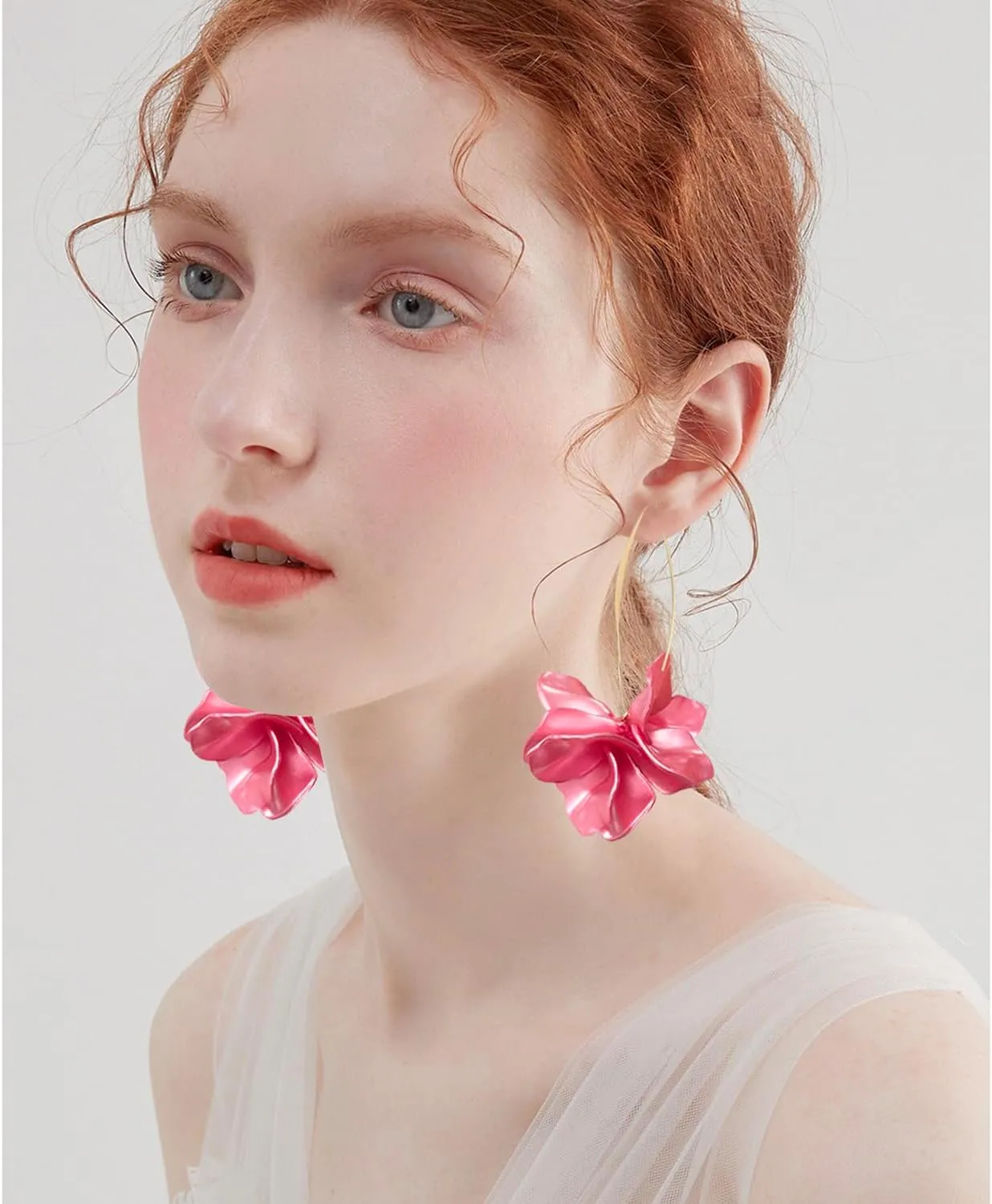 Handmade Bohemian Acrylic Large Flower Dangle Drop Earrings Unique Resin Tiered Petal Flower Line Earrings for Women