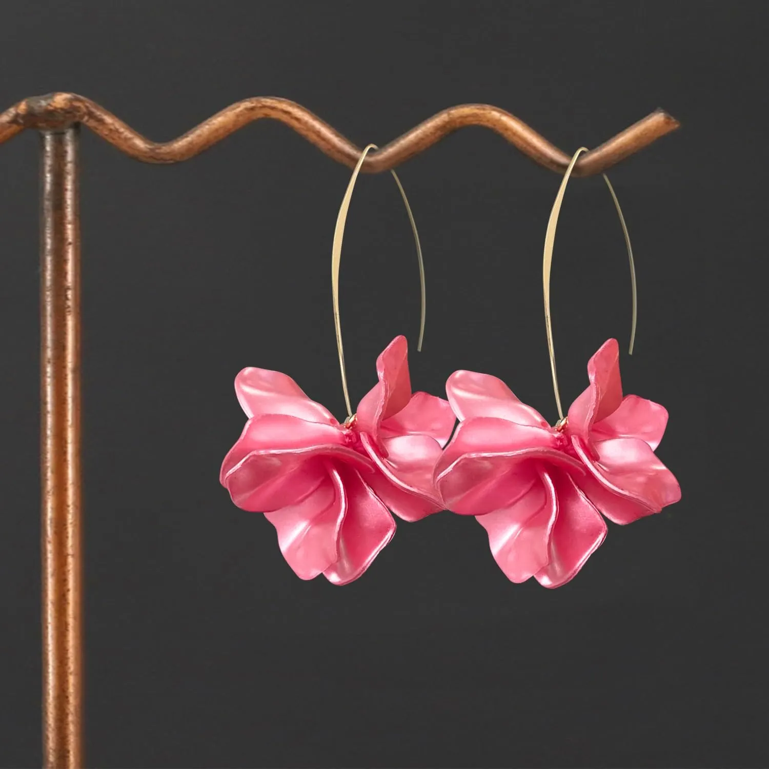 Handmade Bohemian Acrylic Large Flower Dangle Drop Earrings Unique Resin Tiered Petal Flower Line Earrings for Women