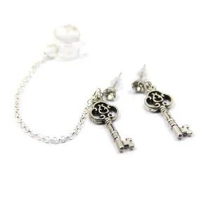 Handmade Key Ear Cuff Set Silver Wrap Earcuff Charm Studs Unusual Fake Piercing Earrings Delicate Tiny Jewelry Fashion Gift for Her Christmas Beauty Gift
