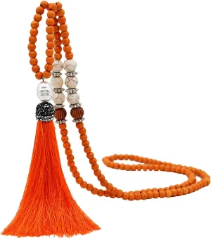 Handmade Multicolor Long Tassel Fringe Pendant Necklace Turquoise Pearl Crystal Mala Beads Necklace for Women Ethnic Boho Prayer Jewelry