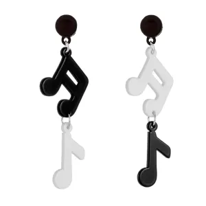 Handmade Music Note Earrings for Women Girls Vintage Boho Asymmetrical Black White Acrylic Musical Notation Dangle Drop Earrings Music Teacher Lover Jewelry Gifts (Black White Music Note Earrings)