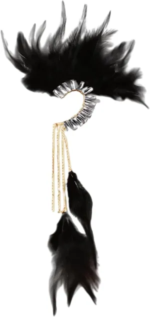 Handmade Plumage Ear Cuff Imitation Plumage Wrap Not Piercing Tassels Ear Clip Cuff Earrings for Women Wedding Cosplay