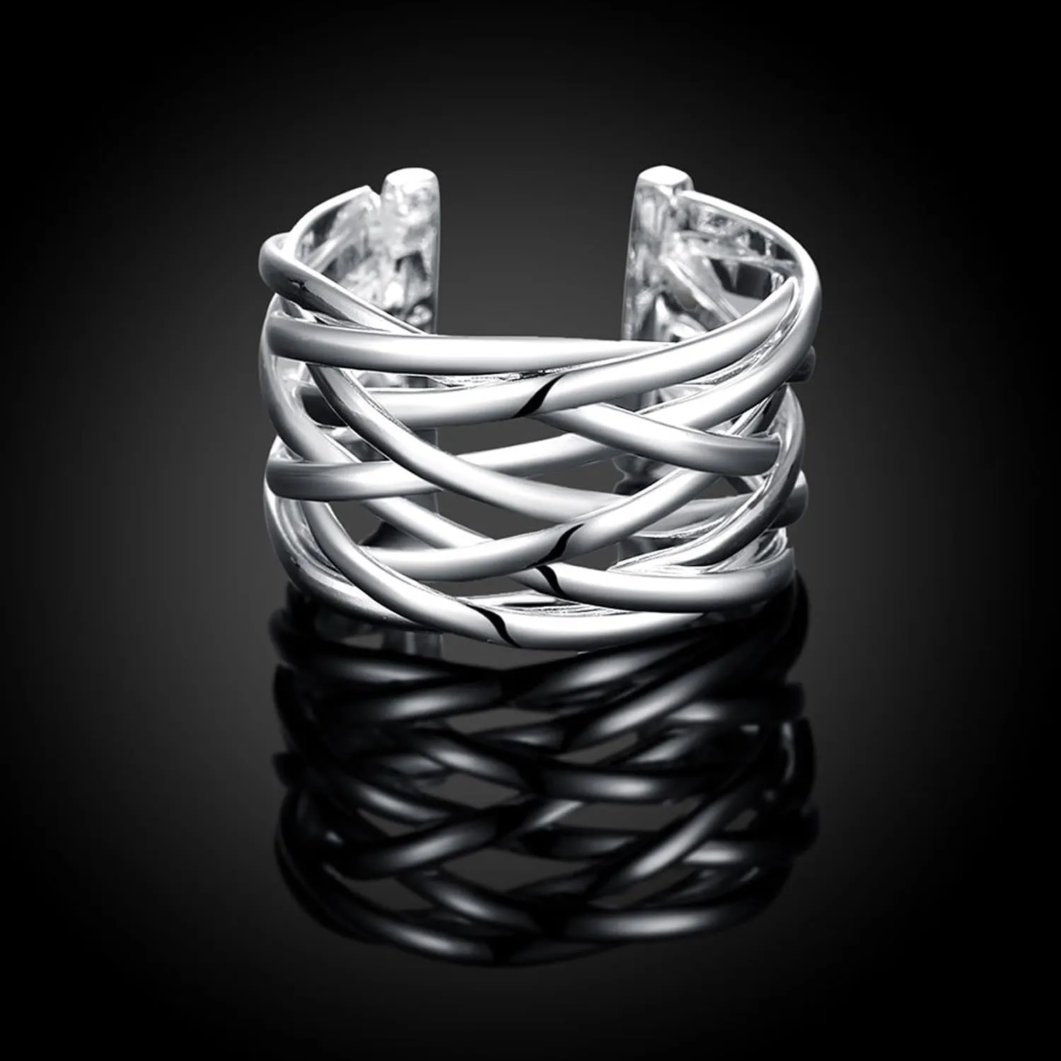 Handmade Rings 925 Sterling Silver Statement Rings Adjustable Chunky Stacking Band Ring for Women