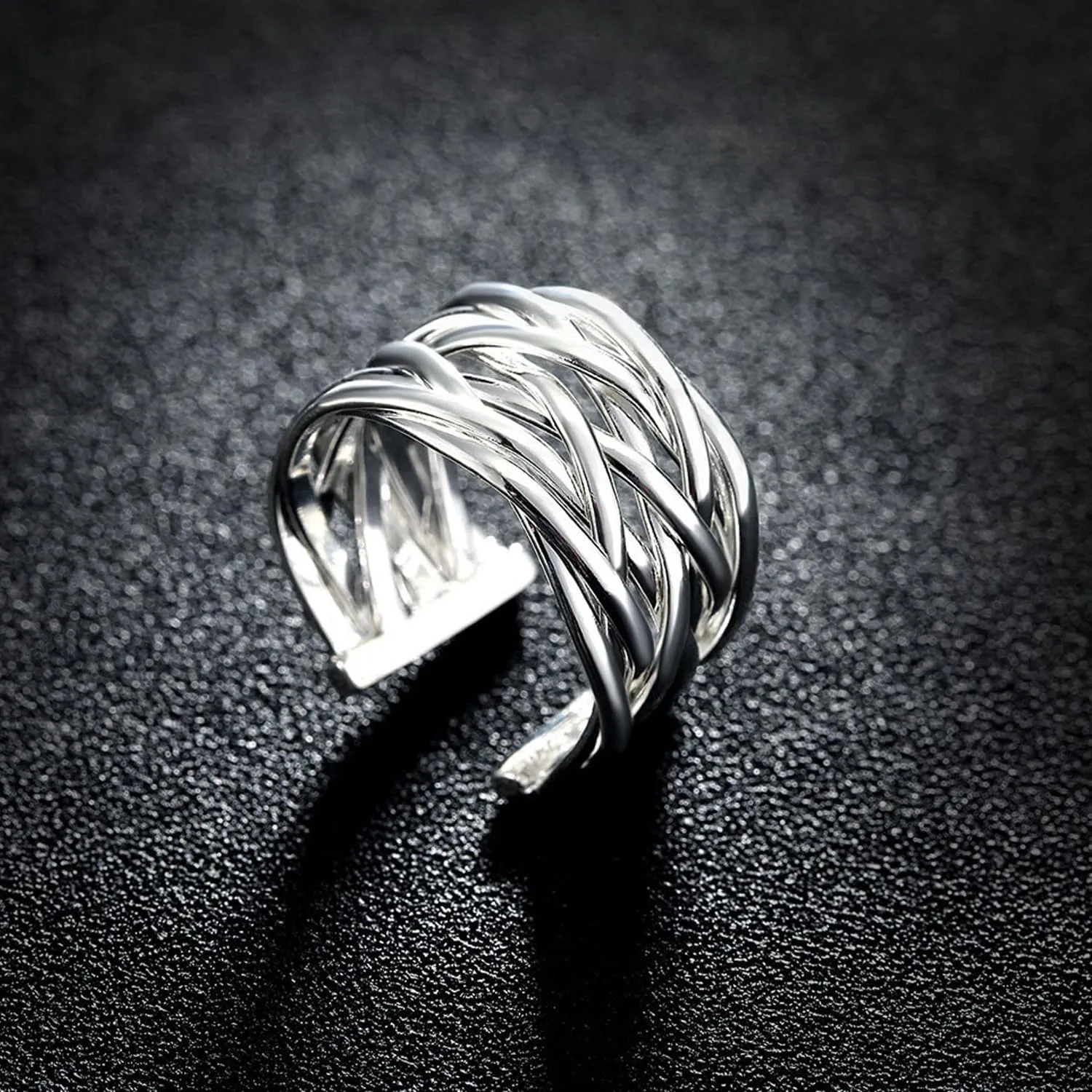 Handmade Rings 925 Sterling Silver Statement Rings Adjustable Chunky Stacking Band Ring for Women