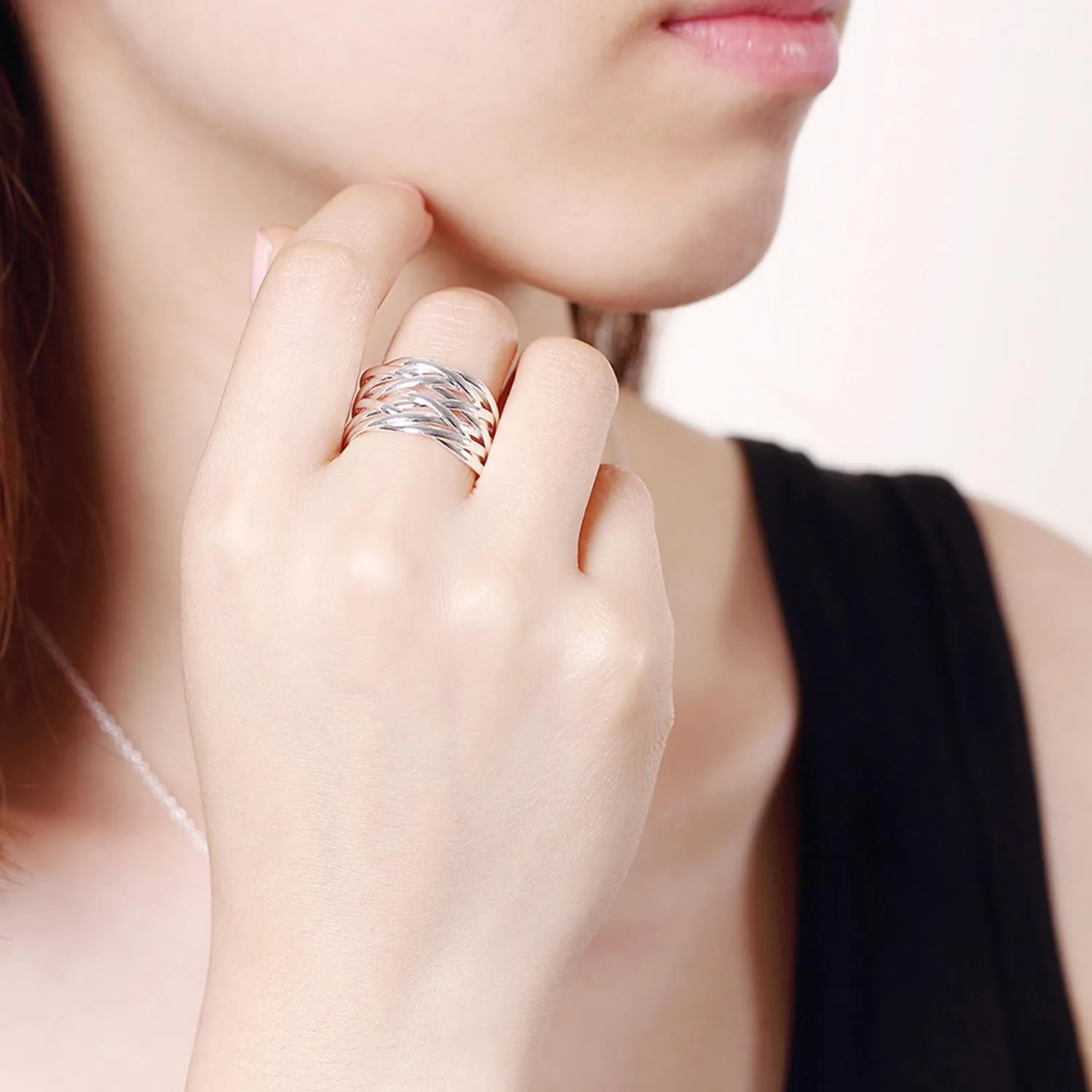 Handmade Rings 925 Sterling Silver Statement Rings Adjustable Chunky Stacking Band Ring for Women