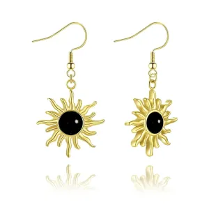 Handmade Sun Earrings for Women Girls Unique Dainty Simple 14K Gold Vintage Boho Sun Orange Crystal Handmade Gemstone Hippie Earrings Sun Jewelry Gifts (Black)