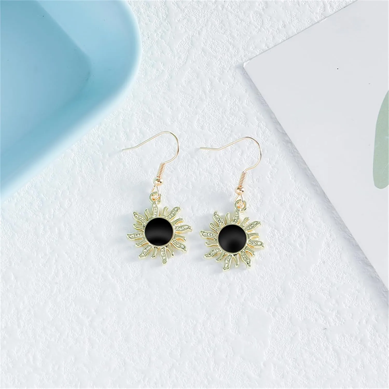 Handmade Sun Earrings for Women Girls Unique Dainty Simple 14K Gold Vintage Boho Sun Orange Crystal Handmade Gemstone Hippie Earrings Sun Jewelry Gifts (Black)