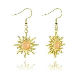 Handmade Sun Earrings for Women Girls Unique Dainty Simple 14K Gold Vintage Boho Sun Orange Crystal Handmade Gemstone Hippie Earrings Sun Jewelry Gifts (Yellow)