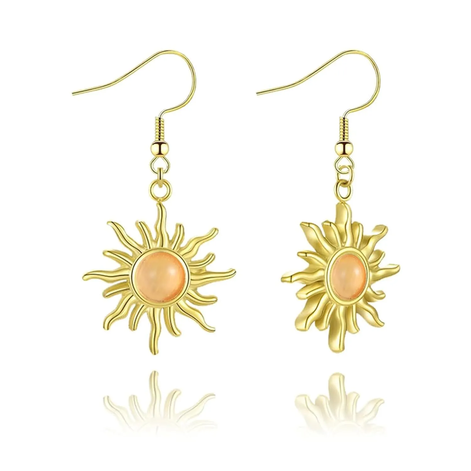 Handmade Sun Earrings for Women Girls Unique Dainty Simple 14K Gold Vintage Boho Sun Orange Crystal Handmade Gemstone Hippie Earrings Sun Jewelry Gifts (Yellow)