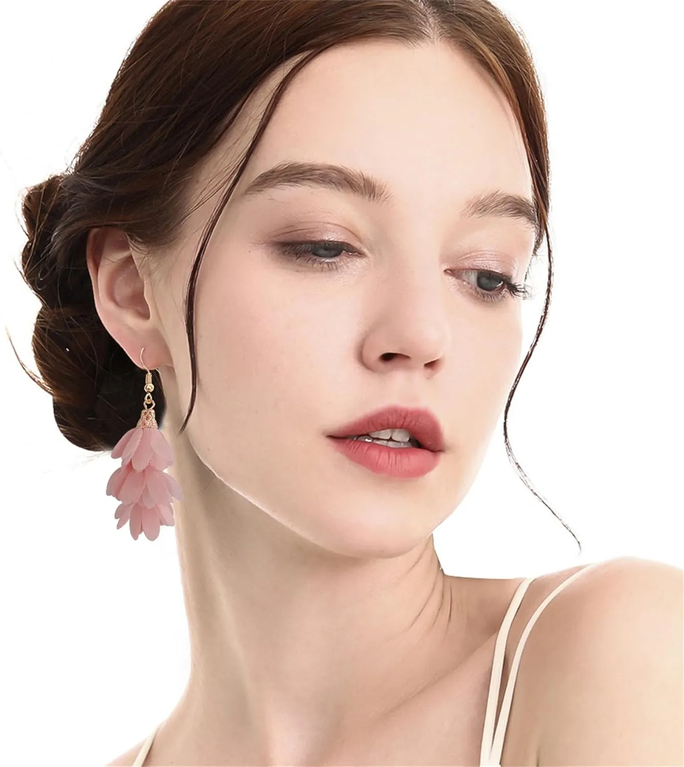 Handmade Unique Bohemian Long Fabric Flower Tassel Dangle Drop Earrings Cute Lightweight Floral Petals Earring for Women
