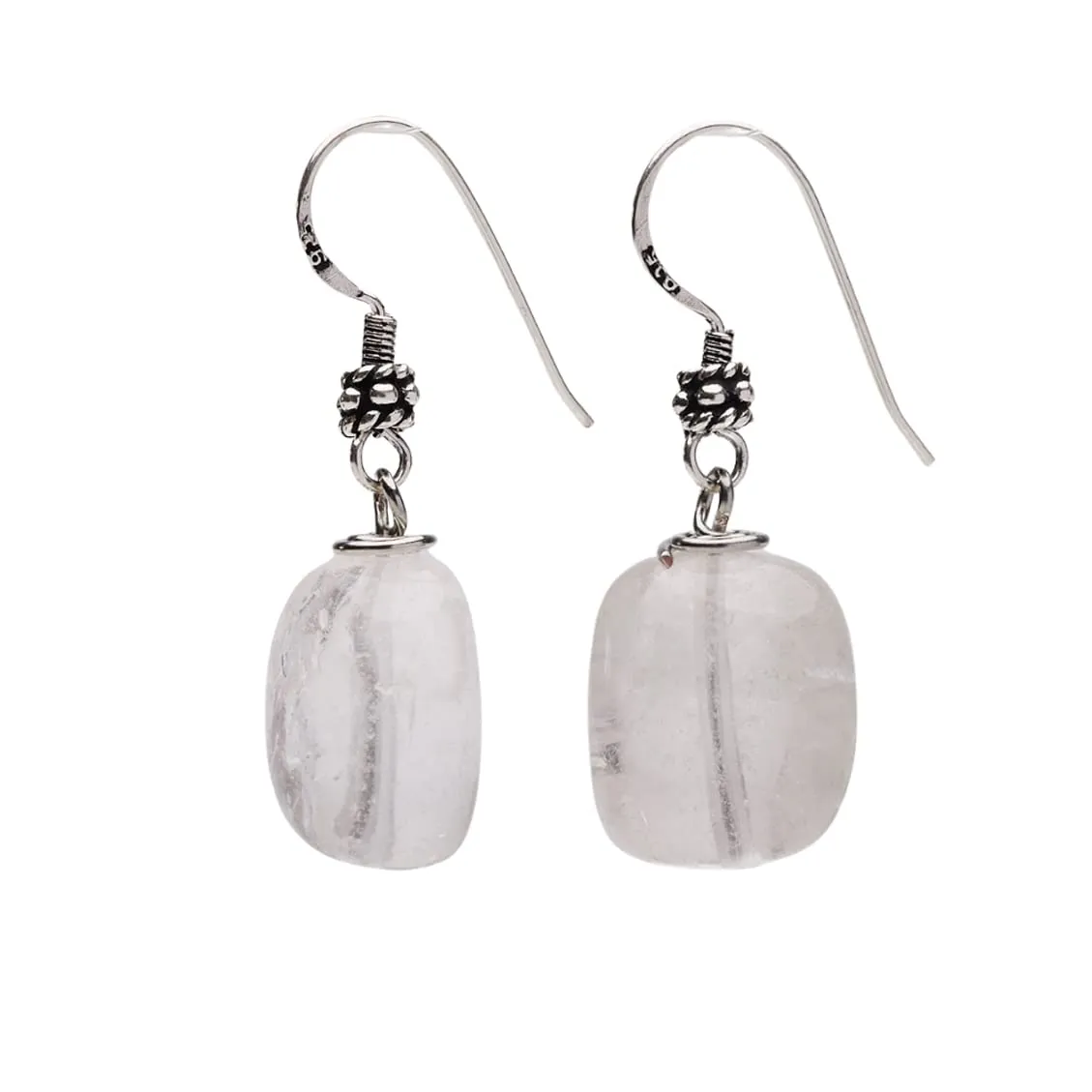 Handmade Women's Beaded Earrings | Unique Natural Gemstone Dangle Drop Earrings with 925 Sterling Silver Hooks | Gift Ideas for Women, Girls (Clear Quartz)