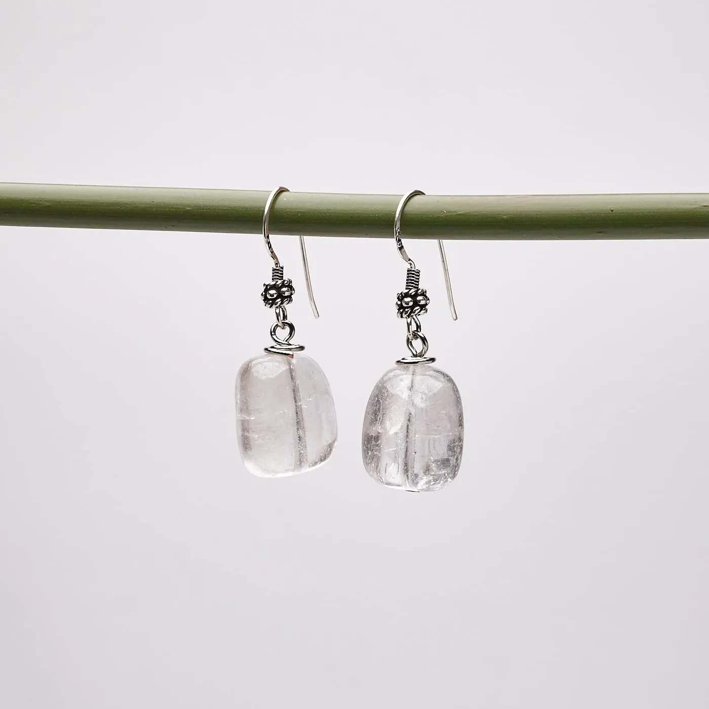 Handmade Women's Beaded Earrings | Unique Natural Gemstone Dangle Drop Earrings with 925 Sterling Silver Hooks | Gift Ideas for Women, Girls (Clear Quartz)