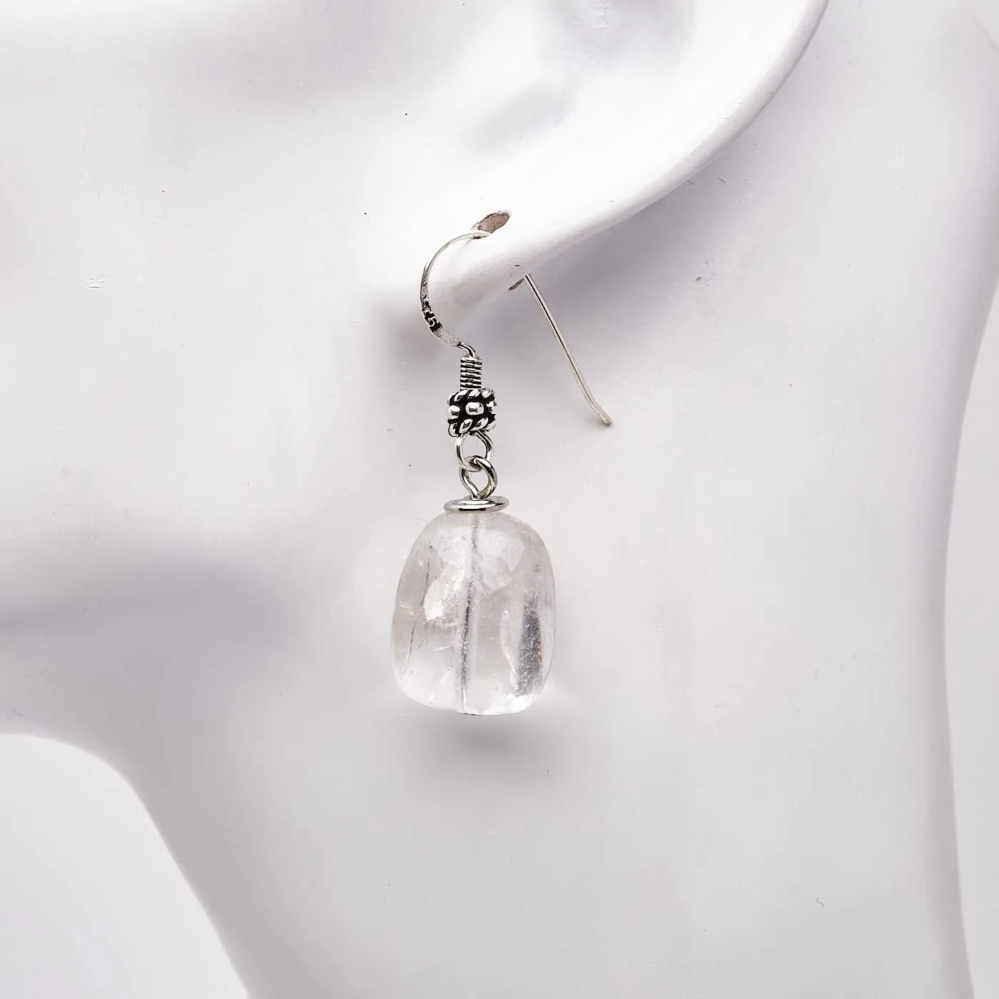 Handmade Women's Beaded Earrings | Unique Natural Gemstone Dangle Drop Earrings with 925 Sterling Silver Hooks | Gift Ideas for Women, Girls (Clear Quartz)