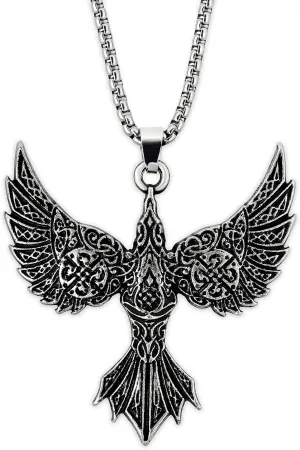 HAQUIL Celtic Flying Raven Totem Pendant Necklace, Box Chain, Jewelry Gift for Men and Women