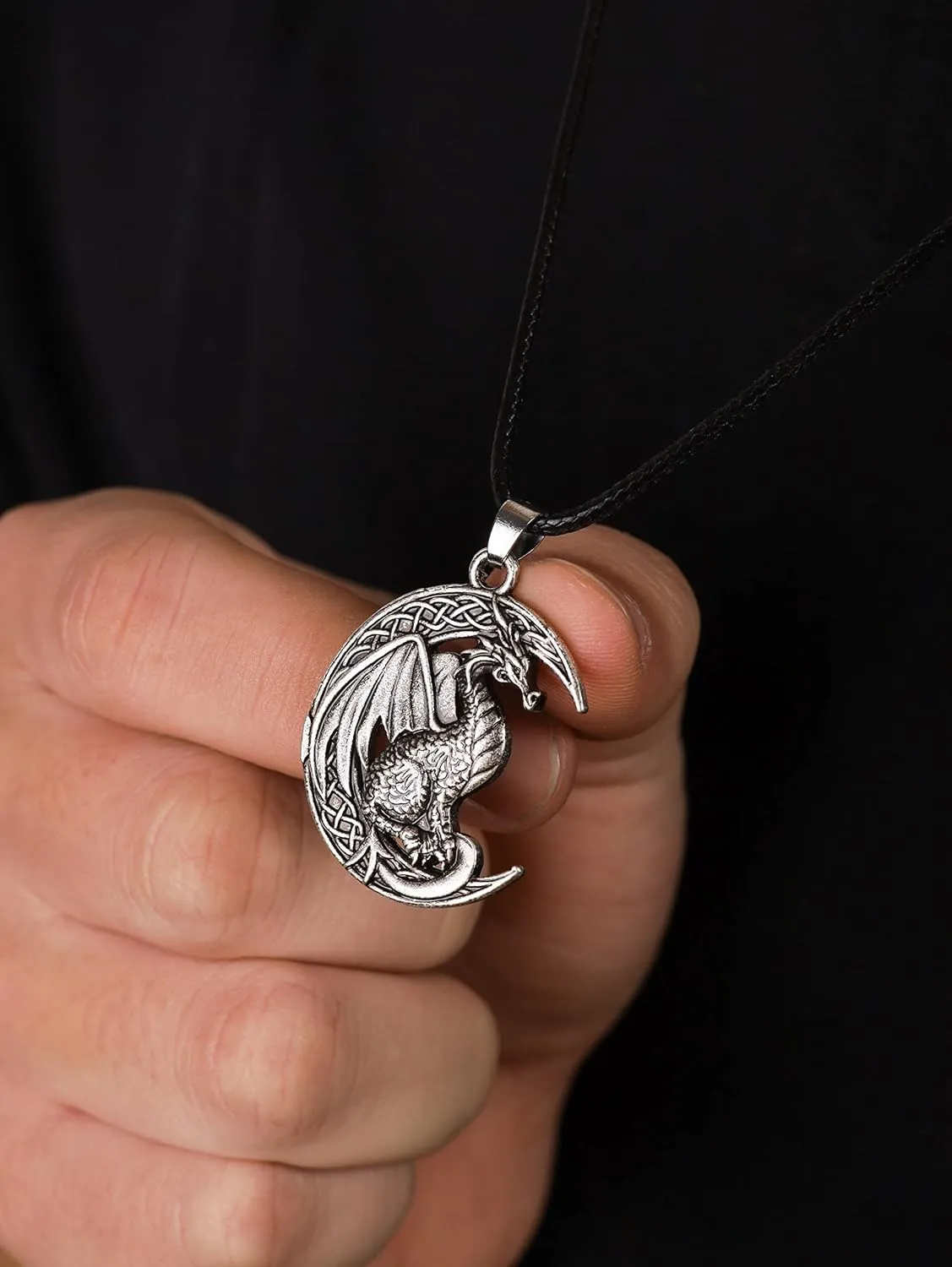 HAQUIL Dragon Necklace, Antique Medieval Dragon Pendant, Faux Leather Cord, Jewelry Gift for Men and Women