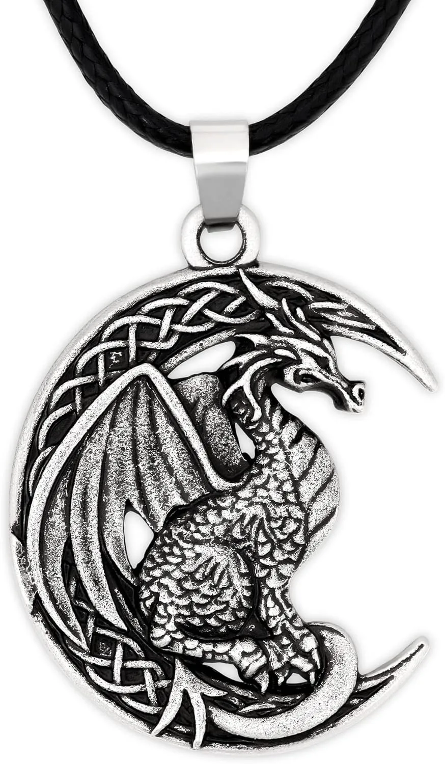 HAQUIL Dragon Necklace, Antique Medieval Dragon Pendant, Faux Leather Cord, Jewelry Gift for Men and Women