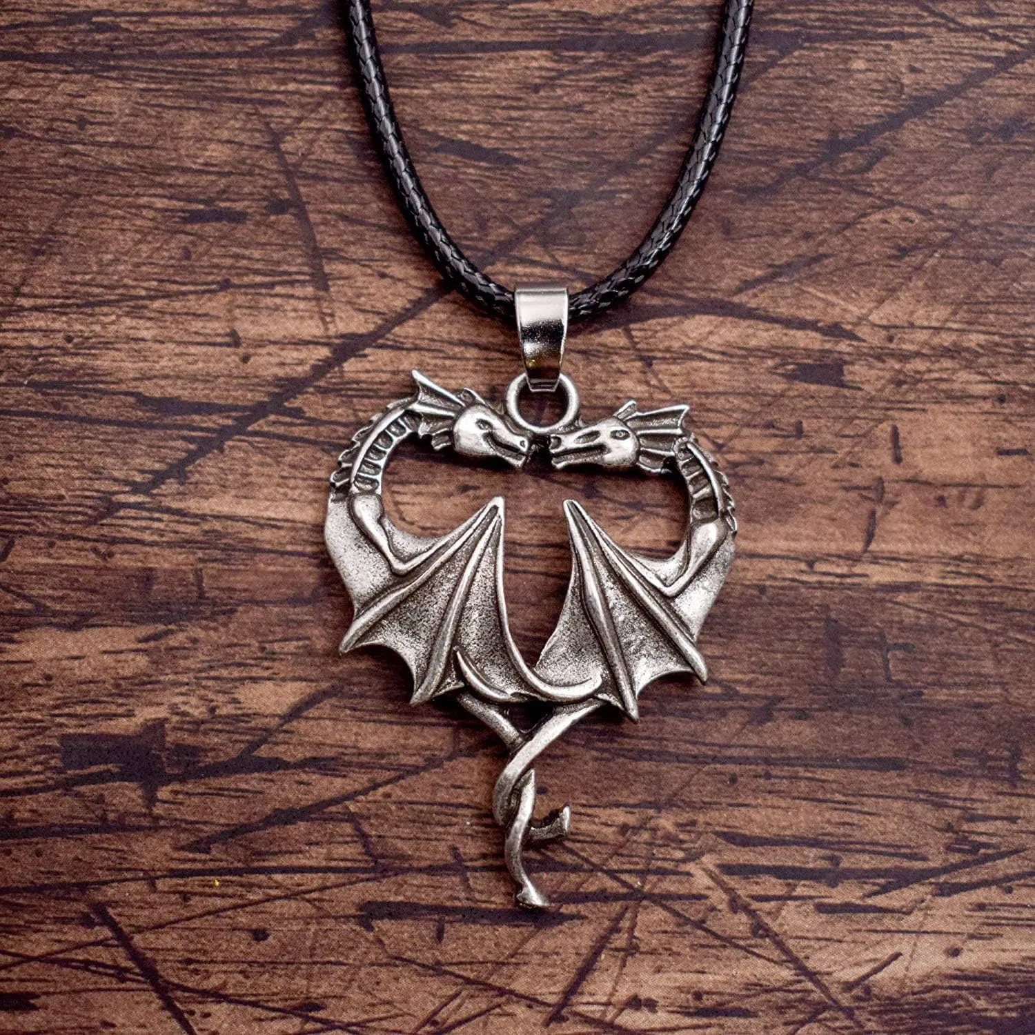 HAQUIL Dragon Necklace, Antique Medieval Dragon Pendant, Faux Leather Cord, Jewelry Gift for Men and Women