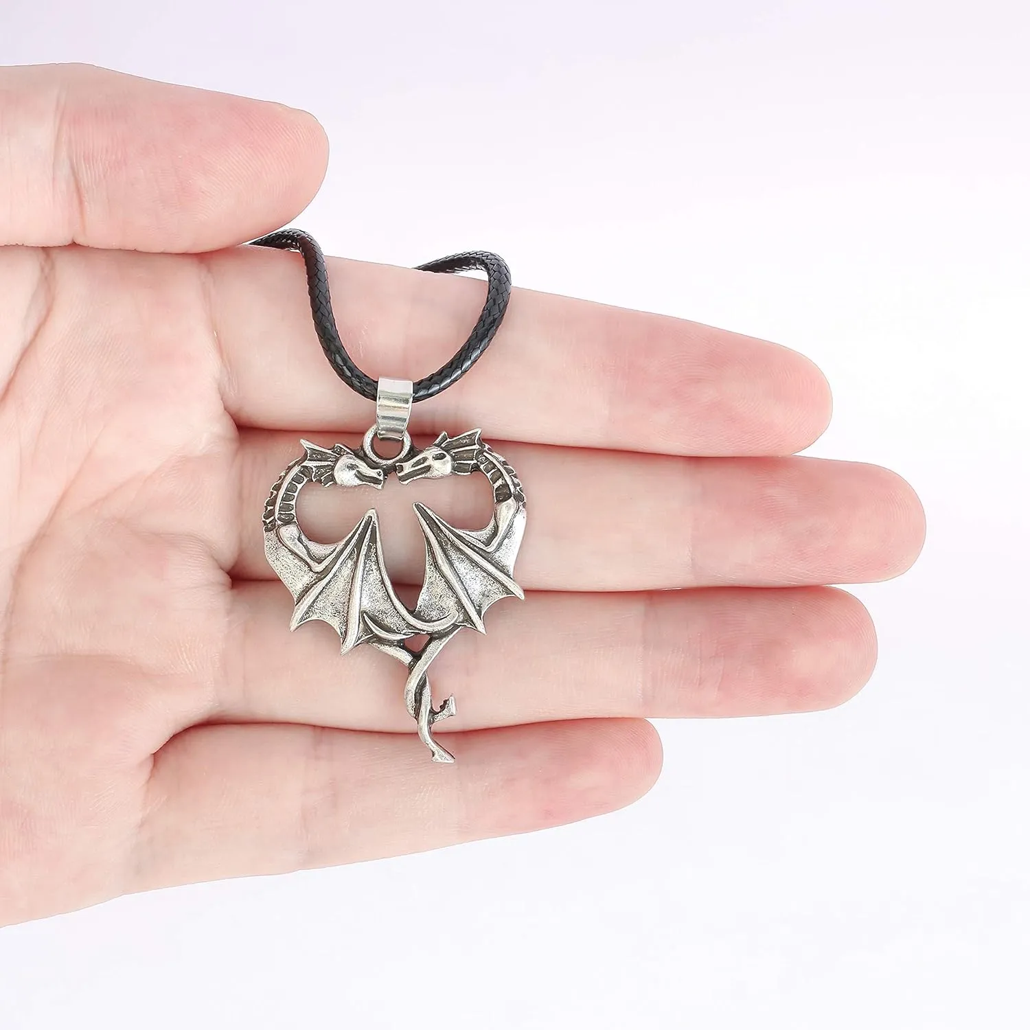 HAQUIL Dragon Necklace, Antique Medieval Dragon Pendant, Faux Leather Cord, Jewelry Gift for Men and Women
