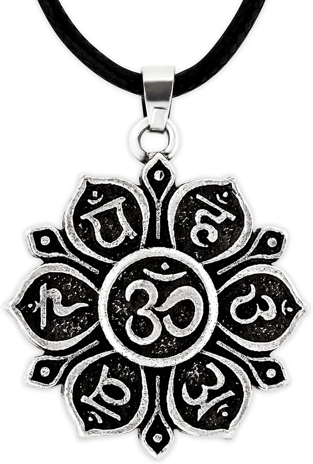 HAQUIL Mandala Flower of Life Necklace, Buddhist Lotus Flower Om Mandala Pendant, Faux Leather Cord