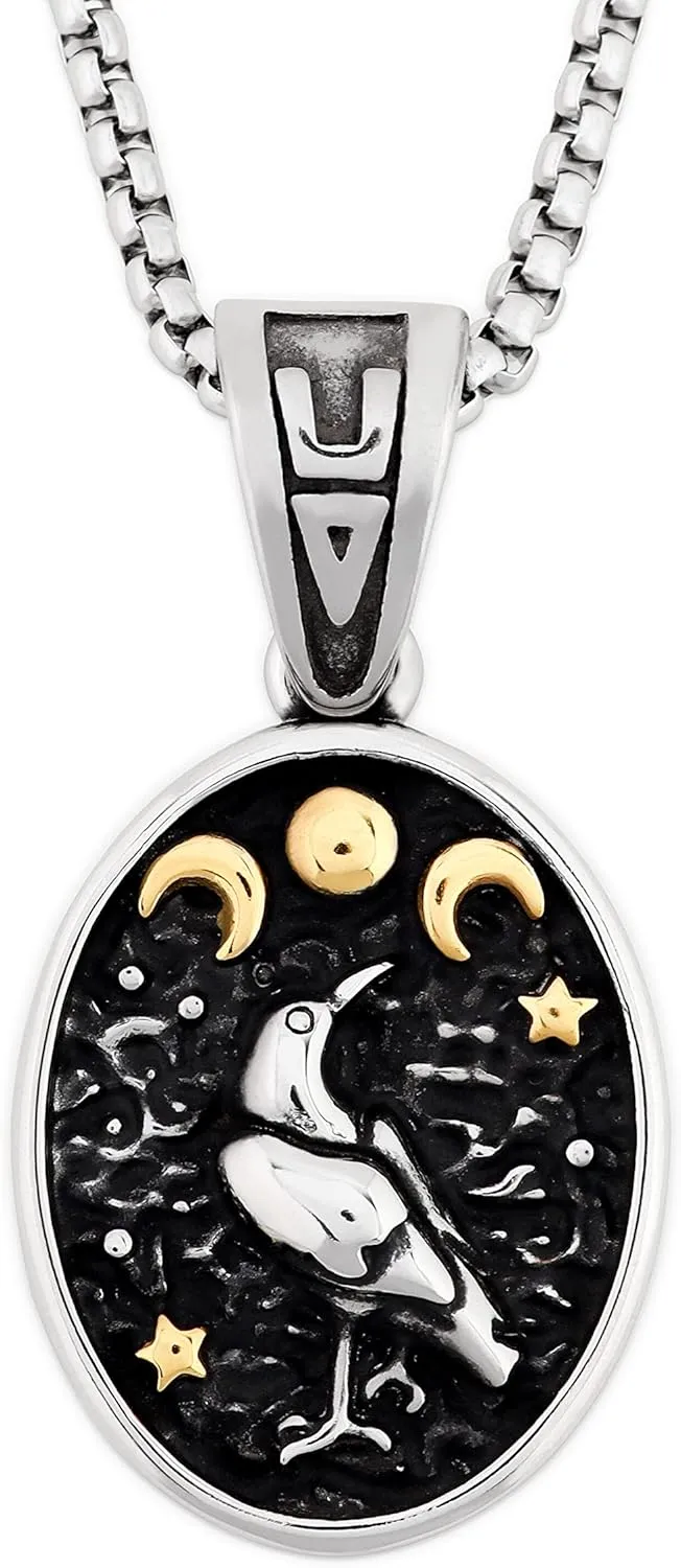 HAQUIL Raven Necklace, Wiccan Raven Triple Moon Goddess Charm Pendant, Raven Jewelry Gift for Men and Women