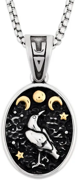 HAQUIL Raven Necklace, Wiccan Raven Triple Moon Goddess Charm Pendant, Raven Jewelry Gift for Men and Women
