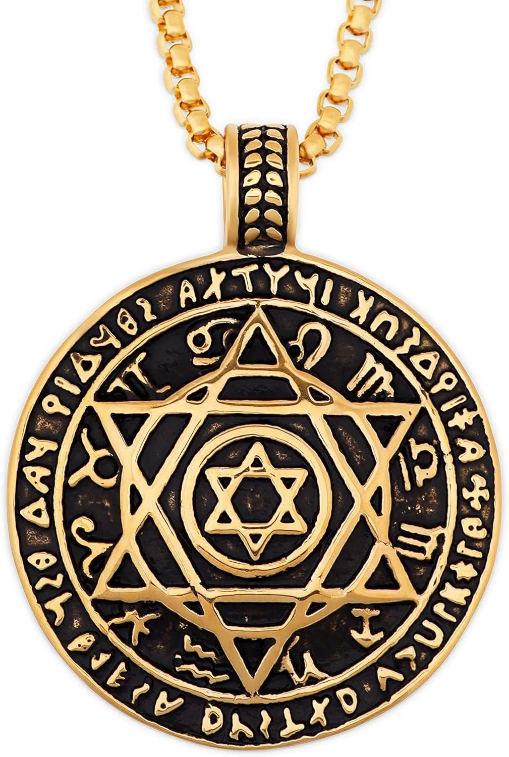 HAQUIL Seal of Solomon Necklace, Stainless Steel 12 Constellations Hexagram Six Pointed Star Protection Amulet Talisman Pendant, Jewish Jewelry Gift